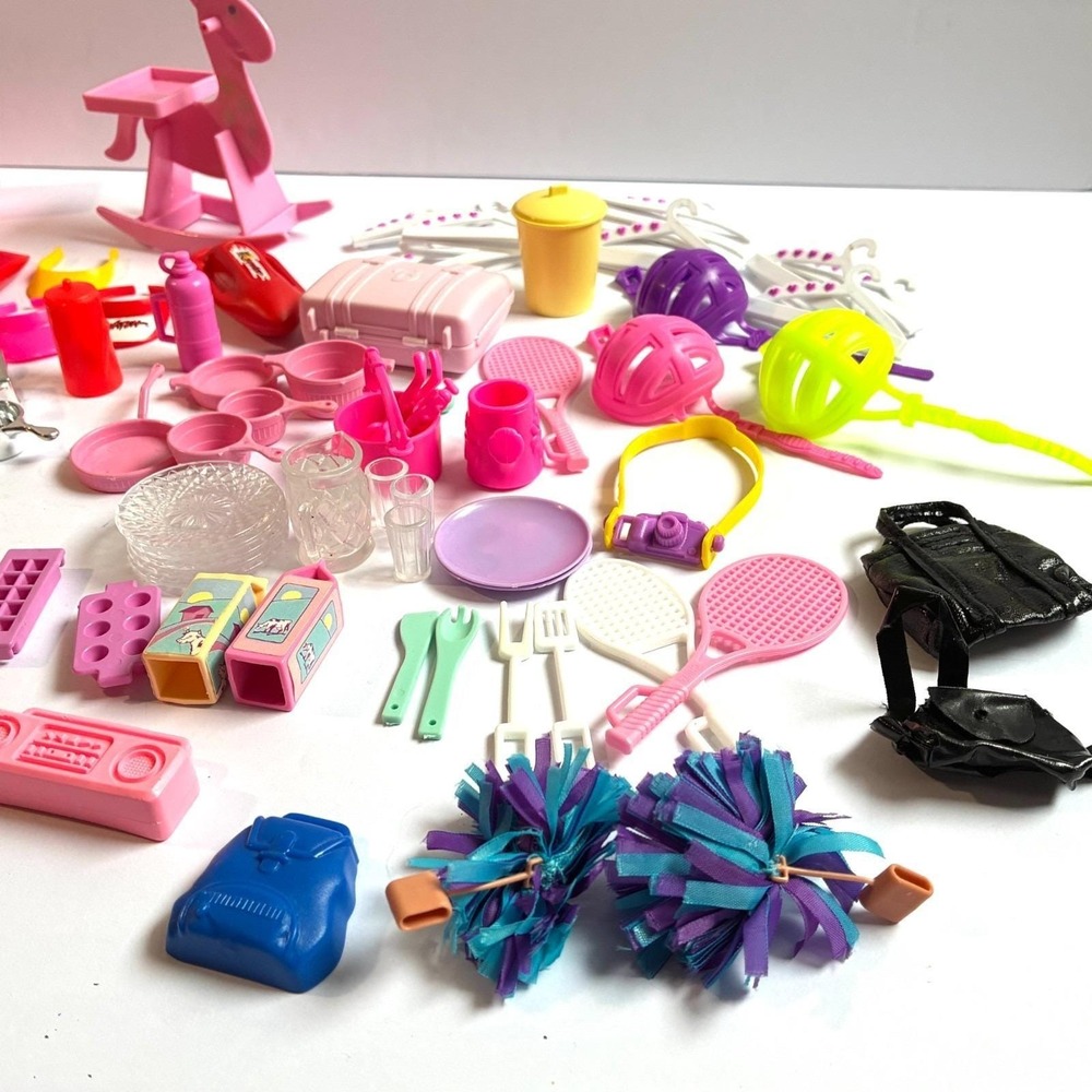 Vtg Barbie Accessories Lot Kitchen Sports Hat Pool Float Dishes Boom Box 100 pcs - Picture 9 of 12